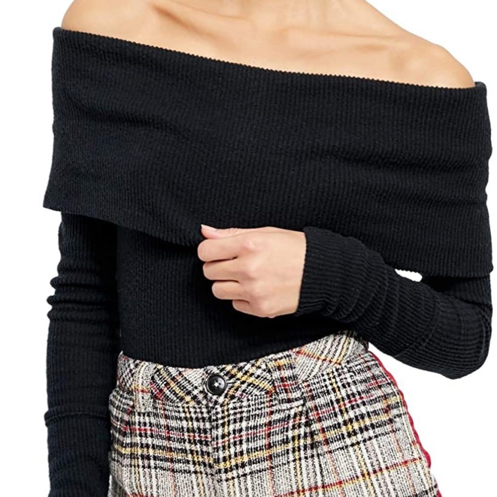 Free People Black Ribbed Pullover Sweater